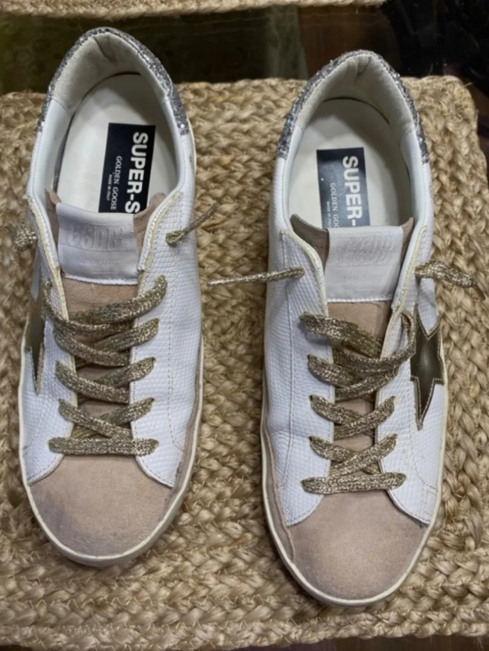 Golden Goose White Nude Platinum super Star Classic Sneakers with Stars